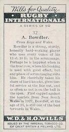 1929 Wills's Rugby Internationals #32 Lonza Bowdler Back